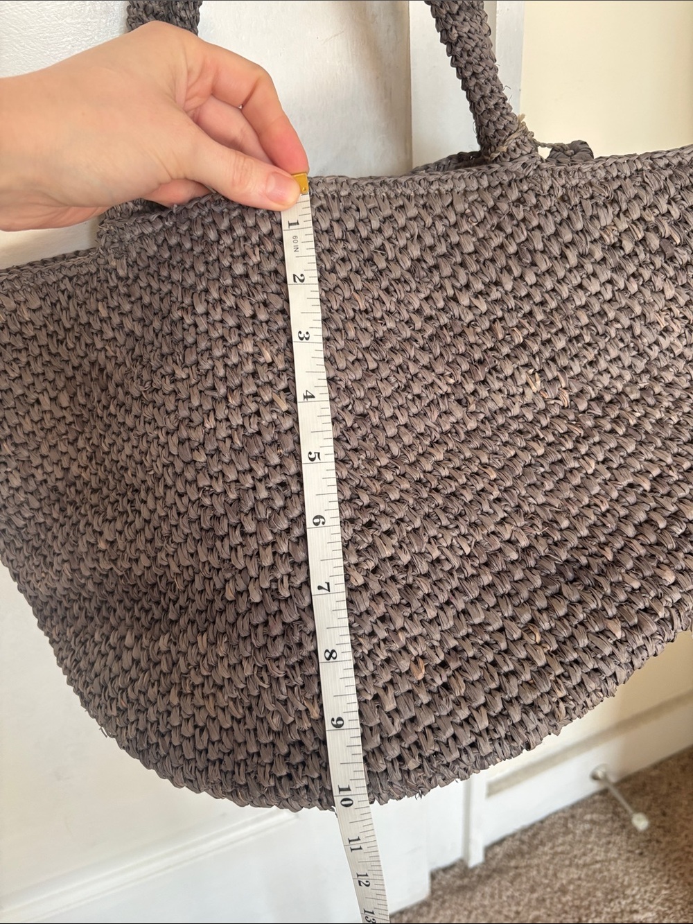 NWT Mar Y Sol Half Moon Raffia Tote Bag, Gray - Picture 5 of 7